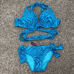 Adore Me Blue Zebra Print Push Up Bikini Swim Set NEW